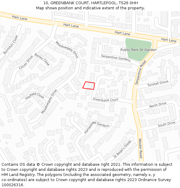 10, GREENBANK COURT, HARTLEPOOL, TS26 0HH: Location map and indicative extent of plot