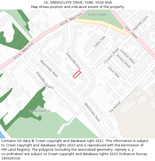 10, GREENCLIFFE DRIVE, YORK, YO30 6NA: Location map and indicative extent of plot