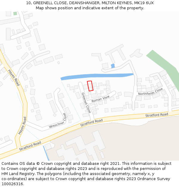 10, GREENELL CLOSE, DEANSHANGER, MILTON KEYNES, MK19 6UX: Location map and indicative extent of plot