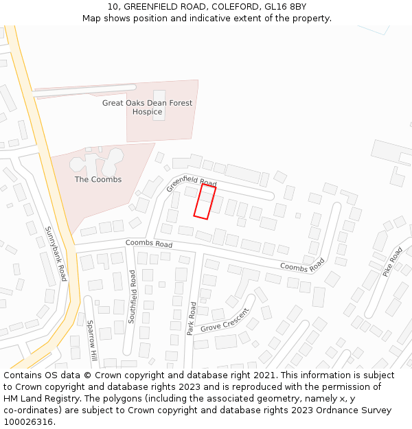 10, GREENFIELD ROAD, COLEFORD, GL16 8BY: Location map and indicative extent of plot