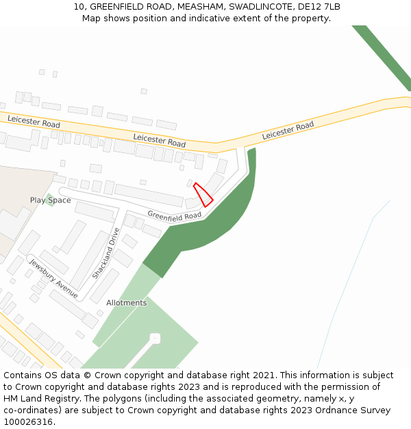 10, GREENFIELD ROAD, MEASHAM, SWADLINCOTE, DE12 7LB: Location map and indicative extent of plot