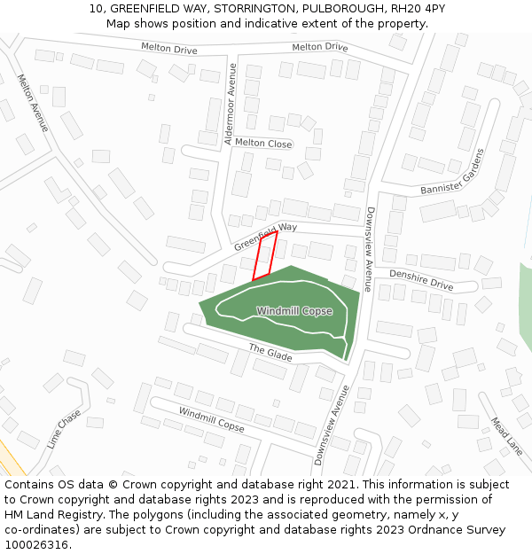 10, GREENFIELD WAY, STORRINGTON, PULBOROUGH, RH20 4PY: Location map and indicative extent of plot