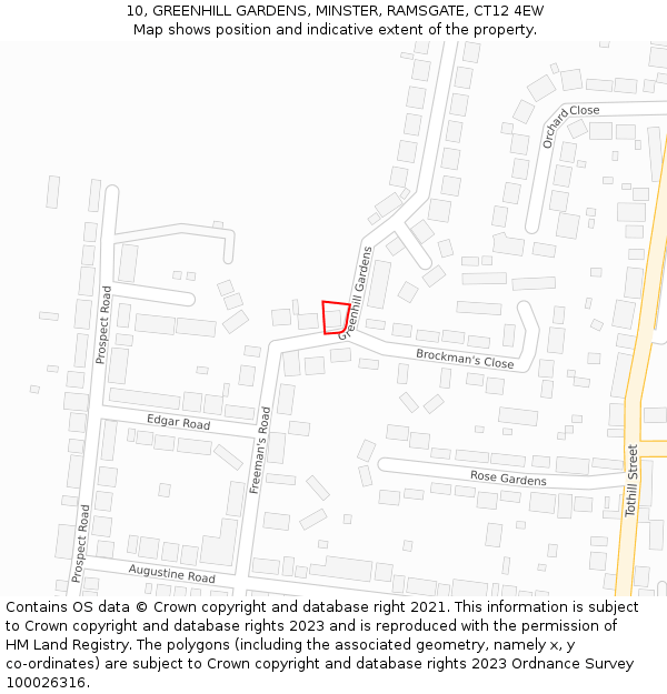 10, GREENHILL GARDENS, MINSTER, RAMSGATE, CT12 4EW: Location map and indicative extent of plot