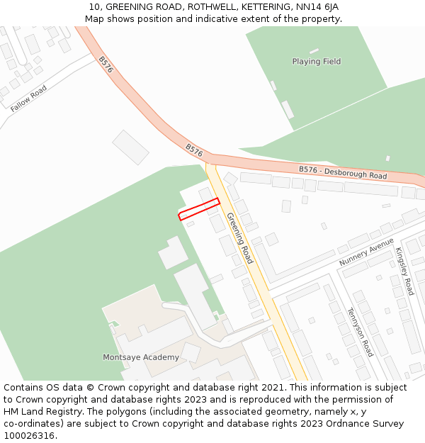 10, GREENING ROAD, ROTHWELL, KETTERING, NN14 6JA: Location map and indicative extent of plot