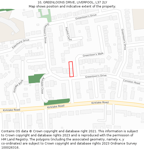 10, GREENLOONS DRIVE, LIVERPOOL, L37 2LY: Location map and indicative extent of plot