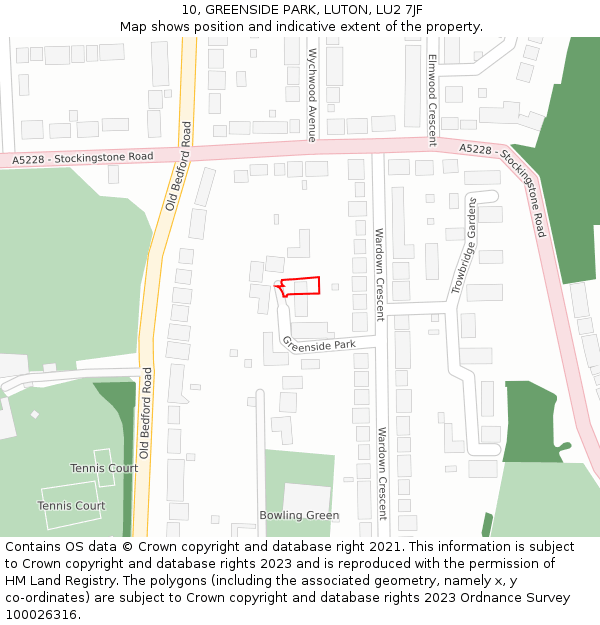 10, GREENSIDE PARK, LUTON, LU2 7JF: Location map and indicative extent of plot