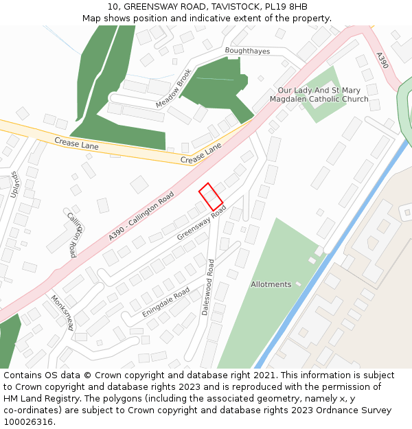 10, GREENSWAY ROAD, TAVISTOCK, PL19 8HB: Location map and indicative extent of plot