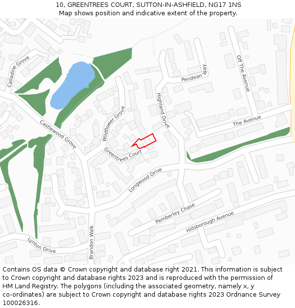 10, GREENTREES COURT, SUTTON-IN-ASHFIELD, NG17 1NS: Location map and indicative extent of plot