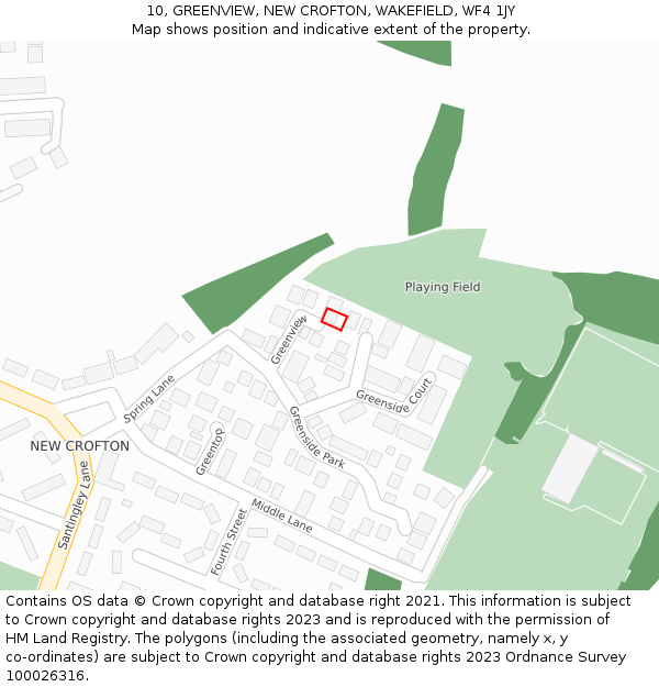 10, GREENVIEW, NEW CROFTON, WAKEFIELD, WF4 1JY: Location map and indicative extent of plot