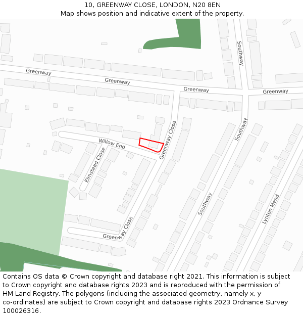 10, GREENWAY CLOSE, LONDON, N20 8EN: Location map and indicative extent of plot