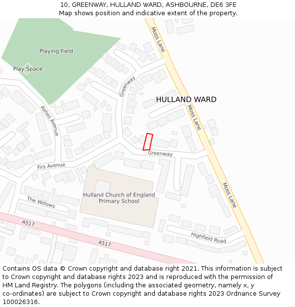 10, GREENWAY, HULLAND WARD, ASHBOURNE, DE6 3FE: Location map and indicative extent of plot