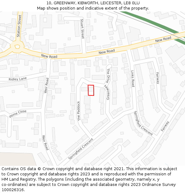 10, GREENWAY, KIBWORTH, LEICESTER, LE8 0LU: Location map and indicative extent of plot