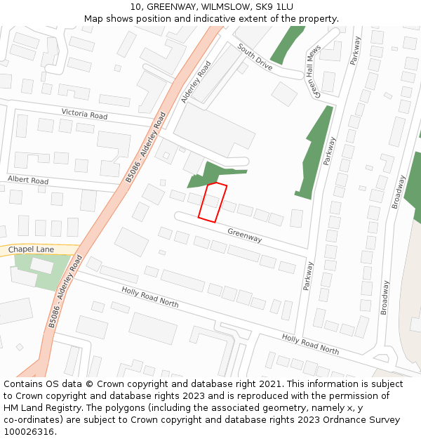 10, GREENWAY, WILMSLOW, SK9 1LU: Location map and indicative extent of plot