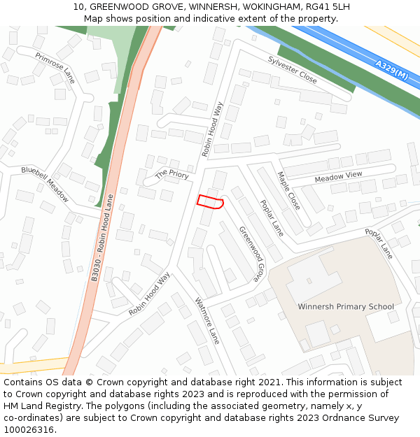 10, GREENWOOD GROVE, WINNERSH, WOKINGHAM, RG41 5LH: Location map and indicative extent of plot