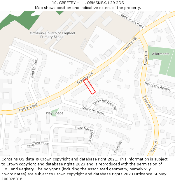 10, GREETBY HILL, ORMSKIRK, L39 2DS: Location map and indicative extent of plot