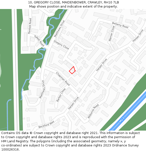 10, GREGORY CLOSE, MAIDENBOWER, CRAWLEY, RH10 7LB: Location map and indicative extent of plot