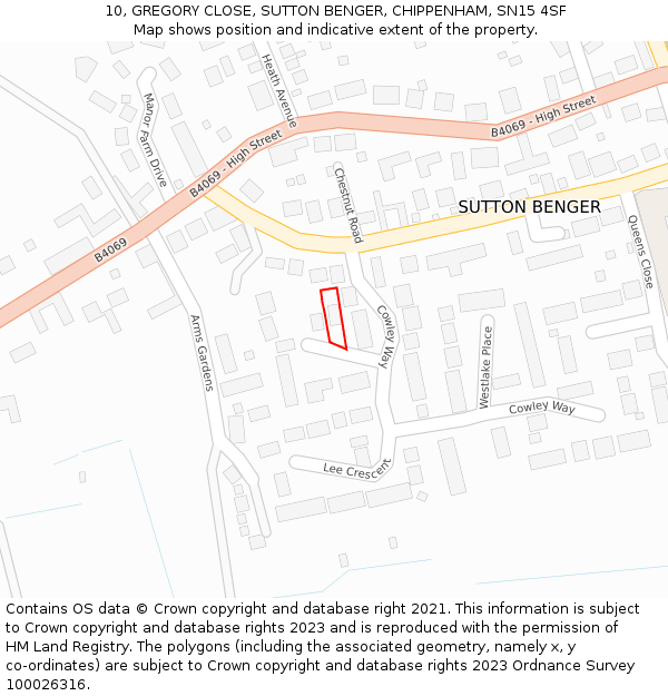 10, GREGORY CLOSE, SUTTON BENGER, CHIPPENHAM, SN15 4SF: Location map and indicative extent of plot