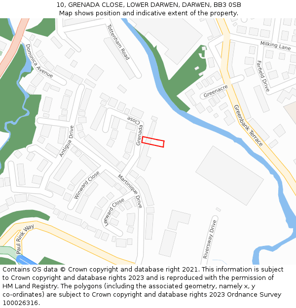 10, GRENADA CLOSE, LOWER DARWEN, DARWEN, BB3 0SB: Location map and indicative extent of plot