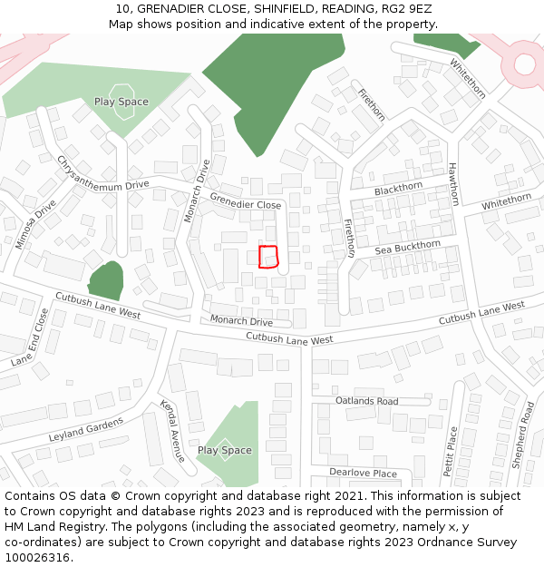 10, GRENADIER CLOSE, SHINFIELD, READING, RG2 9EZ: Location map and indicative extent of plot