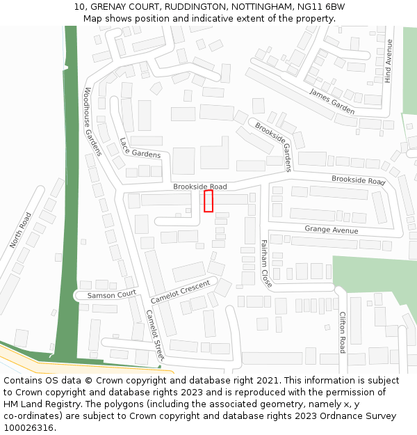 10, GRENAY COURT, RUDDINGTON, NOTTINGHAM, NG11 6BW: Location map and indicative extent of plot