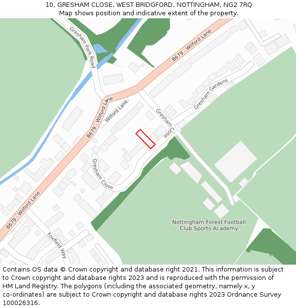 10, GRESHAM CLOSE, WEST BRIDGFORD, NOTTINGHAM, NG2 7RQ: Location map and indicative extent of plot