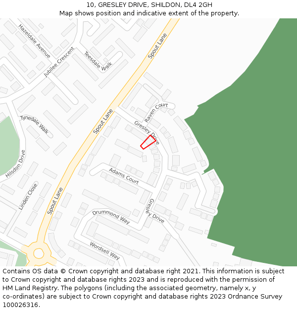 10, GRESLEY DRIVE, SHILDON, DL4 2GH: Location map and indicative extent of plot
