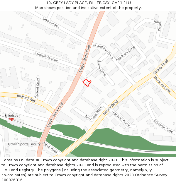 10, GREY LADY PLACE, BILLERICAY, CM11 1LU: Location map and indicative extent of plot