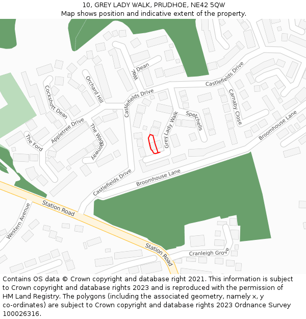 10, GREY LADY WALK, PRUDHOE, NE42 5QW: Location map and indicative extent of plot