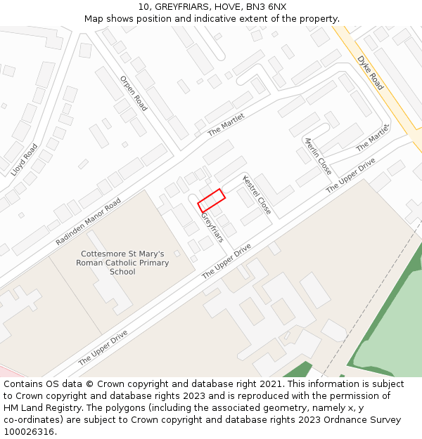 10, GREYFRIARS, HOVE, BN3 6NX: Location map and indicative extent of plot