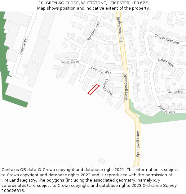 10, GREYLAG CLOSE, WHETSTONE, LEICESTER, LE8 6ZS: Location map and indicative extent of plot