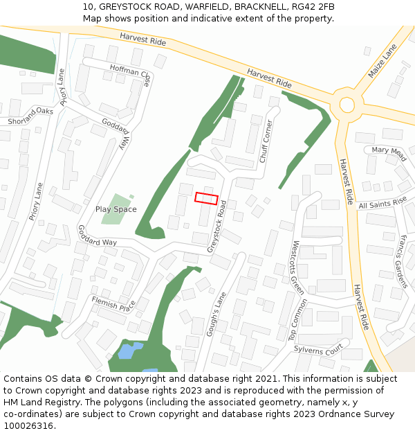 10, GREYSTOCK ROAD, WARFIELD, BRACKNELL, RG42 2FB: Location map and indicative extent of plot