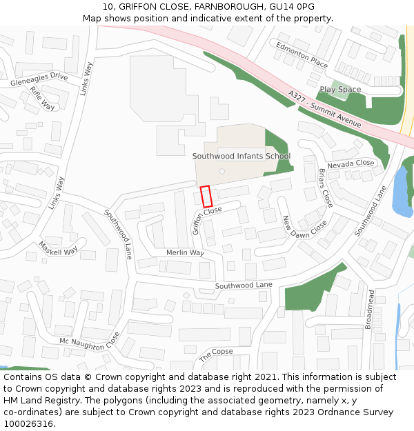 10, GRIFFON CLOSE, FARNBOROUGH, GU14 0PG: Location map and indicative extent of plot