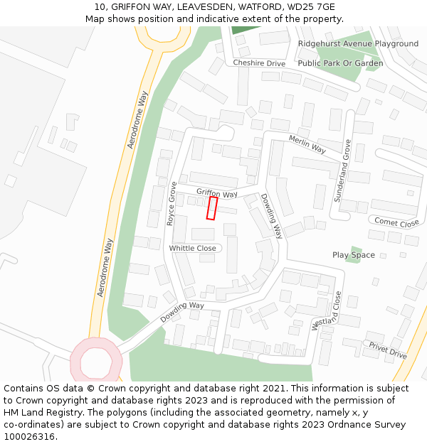 10, GRIFFON WAY, LEAVESDEN, WATFORD, WD25 7GE: Location map and indicative extent of plot