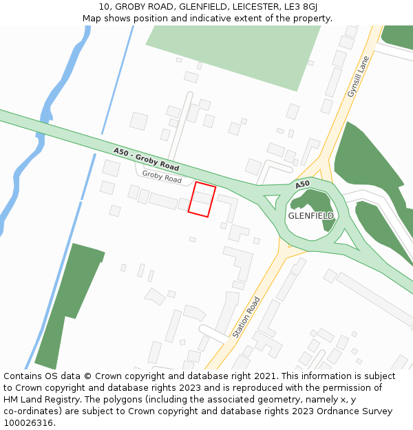 10, GROBY ROAD, GLENFIELD, LEICESTER, LE3 8GJ: Location map and indicative extent of plot