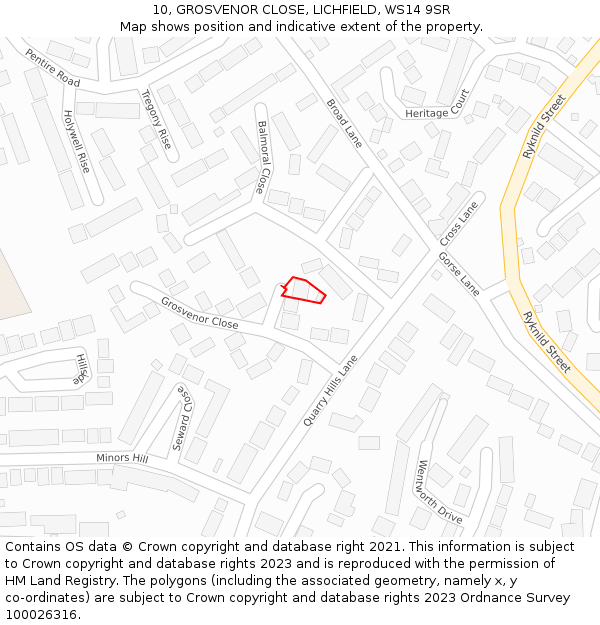 10, GROSVENOR CLOSE, LICHFIELD, WS14 9SR: Location map and indicative extent of plot
