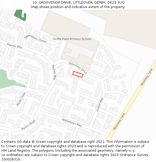 10, GROSVENOR DRIVE, LITTLEOVER, DERBY, DE23 3UQ: Location map and indicative extent of plot
