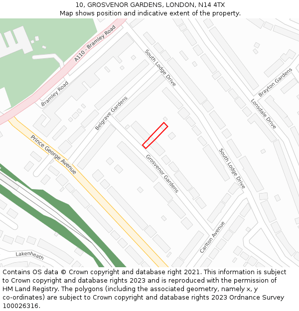 10, GROSVENOR GARDENS, LONDON, N14 4TX: Location map and indicative extent of plot