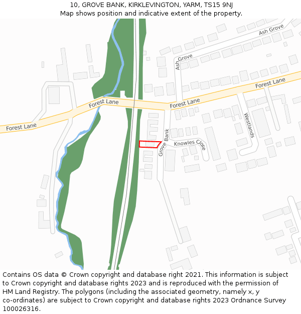 10, GROVE BANK, KIRKLEVINGTON, YARM, TS15 9NJ: Location map and indicative extent of plot