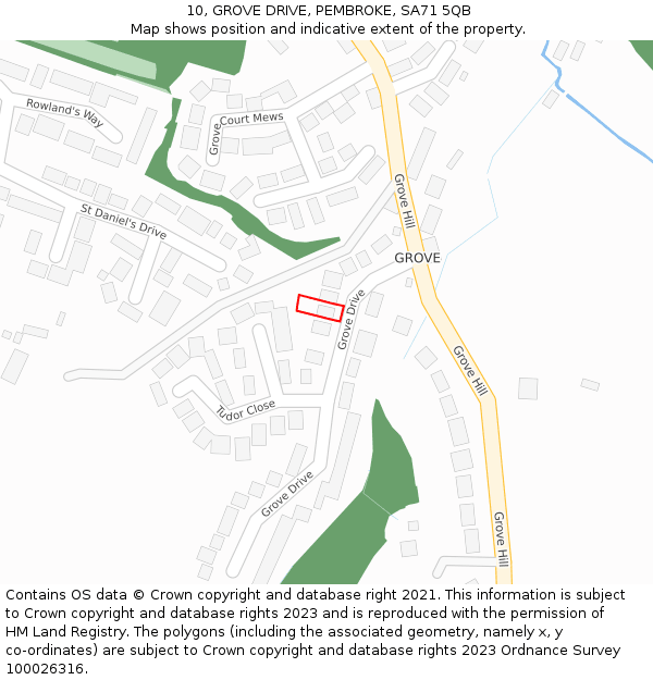 10, GROVE DRIVE, PEMBROKE, SA71 5QB: Location map and indicative extent of plot