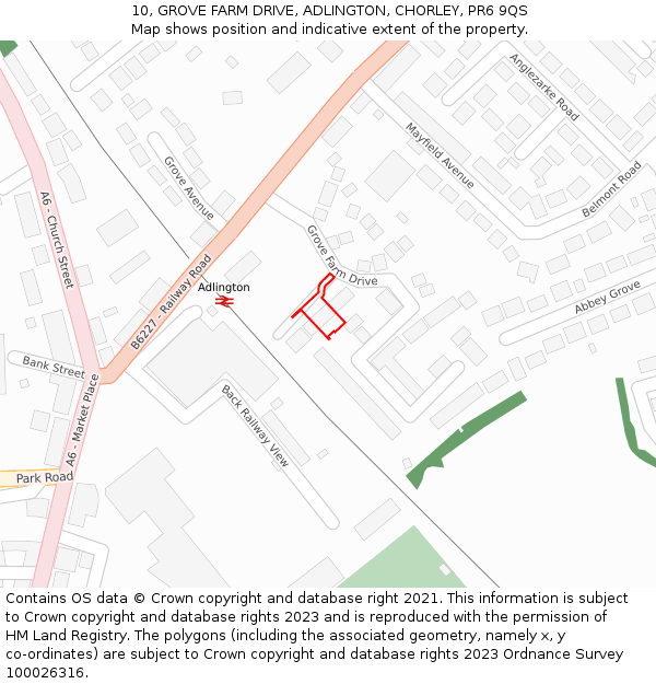 10, GROVE FARM DRIVE, ADLINGTON, CHORLEY, PR6 9QS: Location map and indicative extent of plot