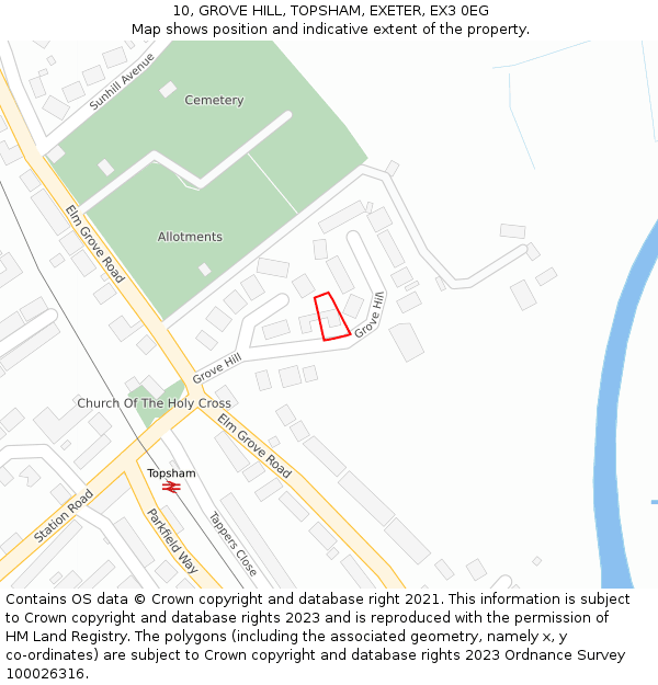 10, GROVE HILL, TOPSHAM, EXETER, EX3 0EG: Location map and indicative extent of plot