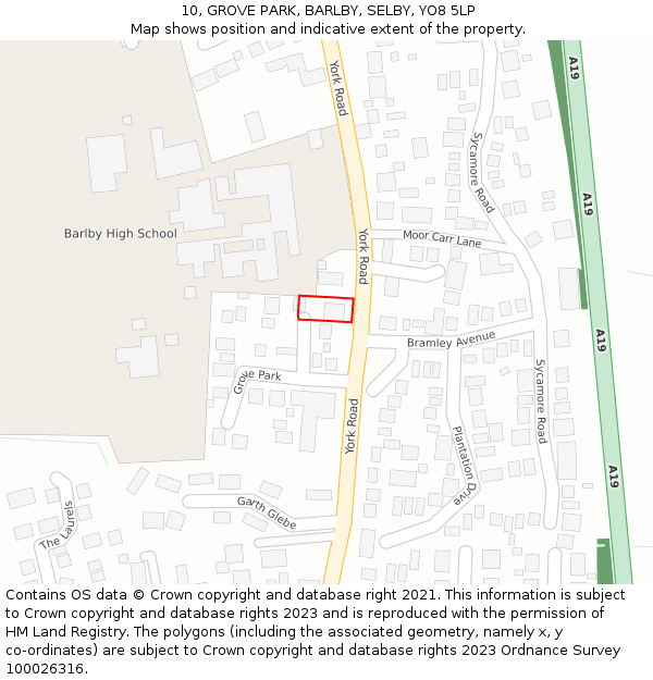 10, GROVE PARK, BARLBY, SELBY, YO8 5LP: Location map and indicative extent of plot