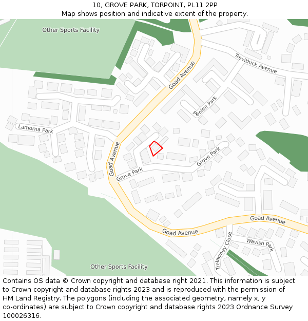 10, GROVE PARK, TORPOINT, PL11 2PP: Location map and indicative extent of plot
