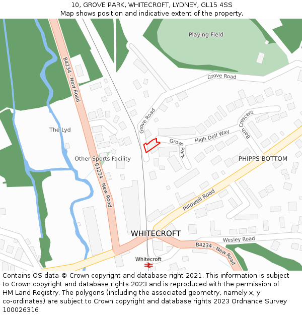 10, GROVE PARK, WHITECROFT, LYDNEY, GL15 4SS: Location map and indicative extent of plot