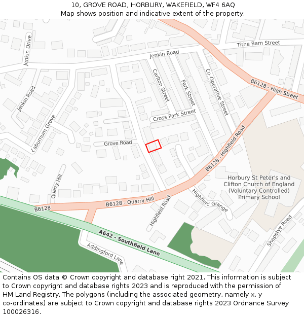 10, GROVE ROAD, HORBURY, WAKEFIELD, WF4 6AQ: Location map and indicative extent of plot