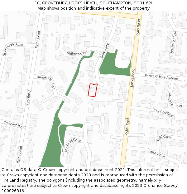 10, GROVEBURY, LOCKS HEATH, SOUTHAMPTON, SO31 6PL: Location map and indicative extent of plot