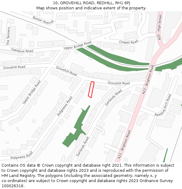 10, GROVEHILL ROAD, REDHILL, RH1 6PJ: Location map and indicative extent of plot