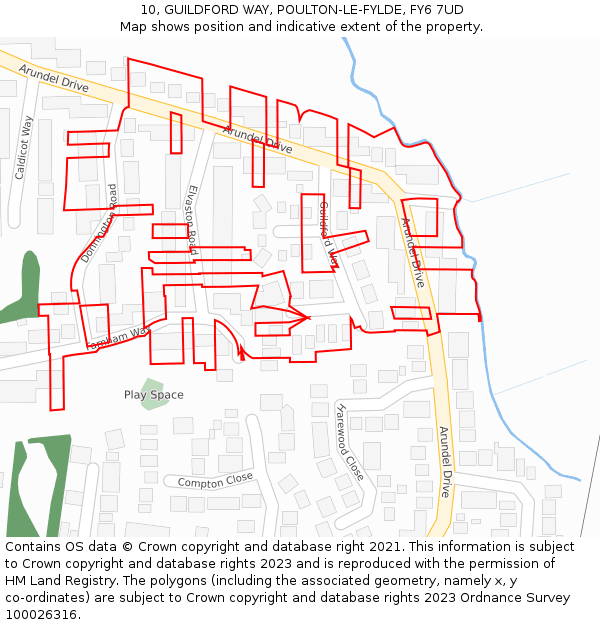 10, GUILDFORD WAY, POULTON-LE-FYLDE, FY6 7UD: Location map and indicative extent of plot