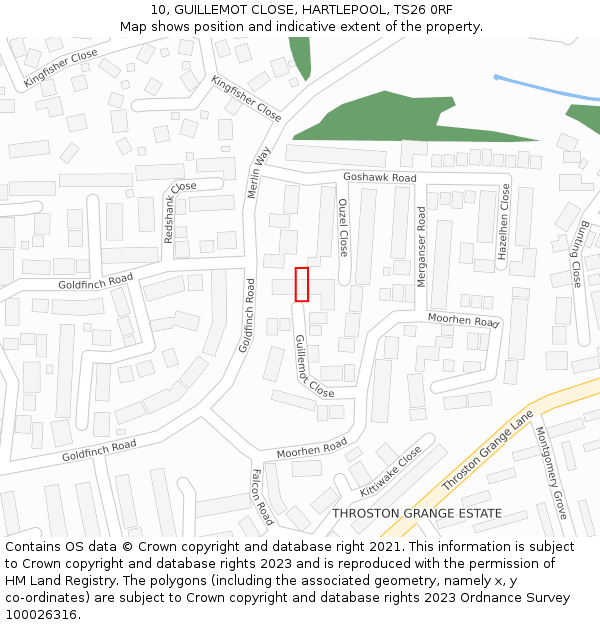 10, GUILLEMOT CLOSE, HARTLEPOOL, TS26 0RF: Location map and indicative extent of plot