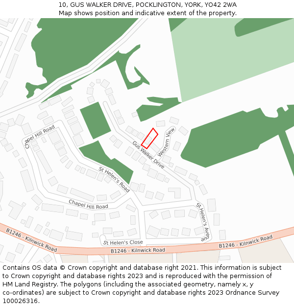 10, GUS WALKER DRIVE, POCKLINGTON, YORK, YO42 2WA: Location map and indicative extent of plot